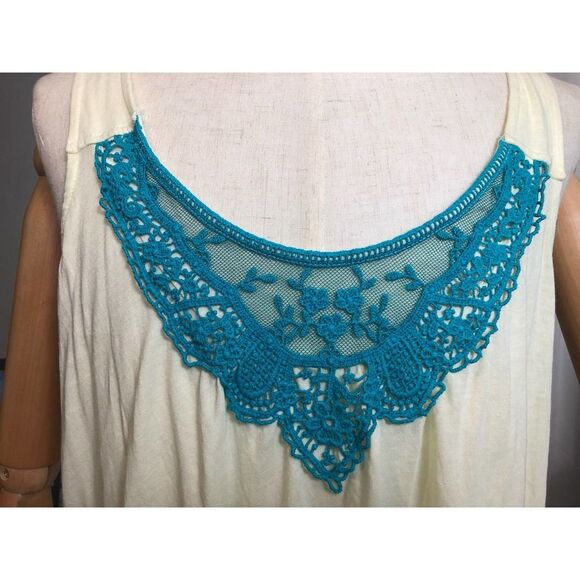 Cruel Tank Top XL Sleeveless Lace Embroidery Summer Flowy Yellow - Picture 4 of 4